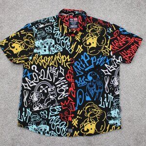 Phat Farm Popeye Shirt Boys Large (18) Black Colorful AOP Short Sleeve Button Up